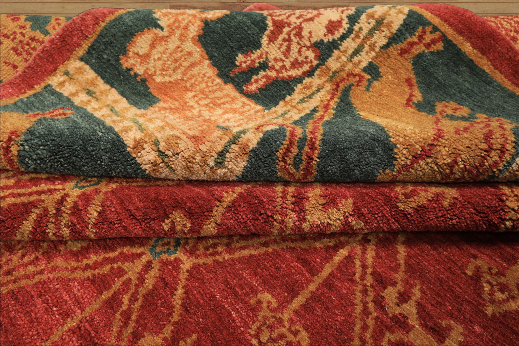 6x9 Rusty Red, Teal, Ivory Color Hand Knotted Tibetan Wool Arts & Crafts Oriental Rug