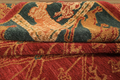 6x9 Rusty Red, Teal, Ivory Color Hand Knotted Tibetan Wool Arts & Crafts Oriental Rug