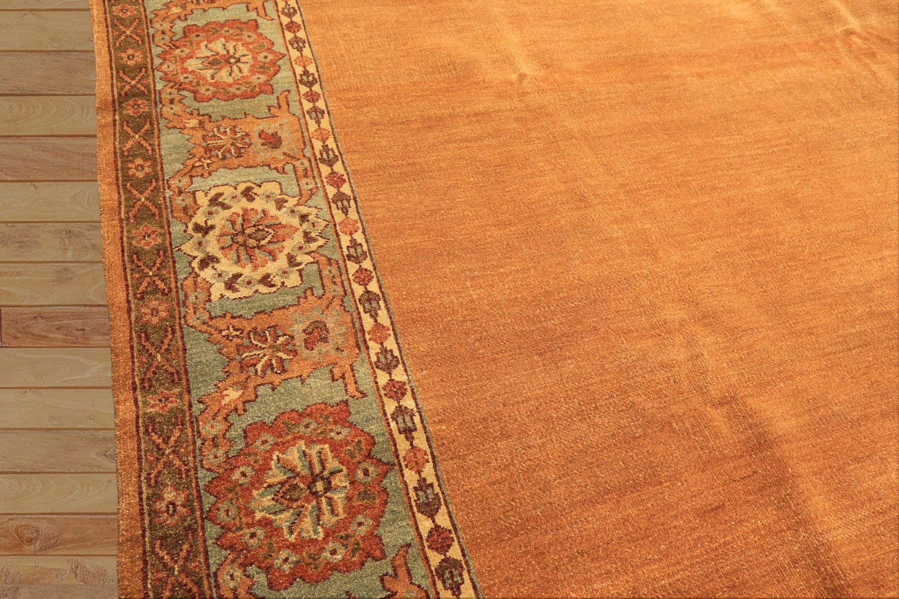 8x10 Caramel, Turquoise, Brown Color Hand Knotted Jaipur Wool Traditional Oriental Rug