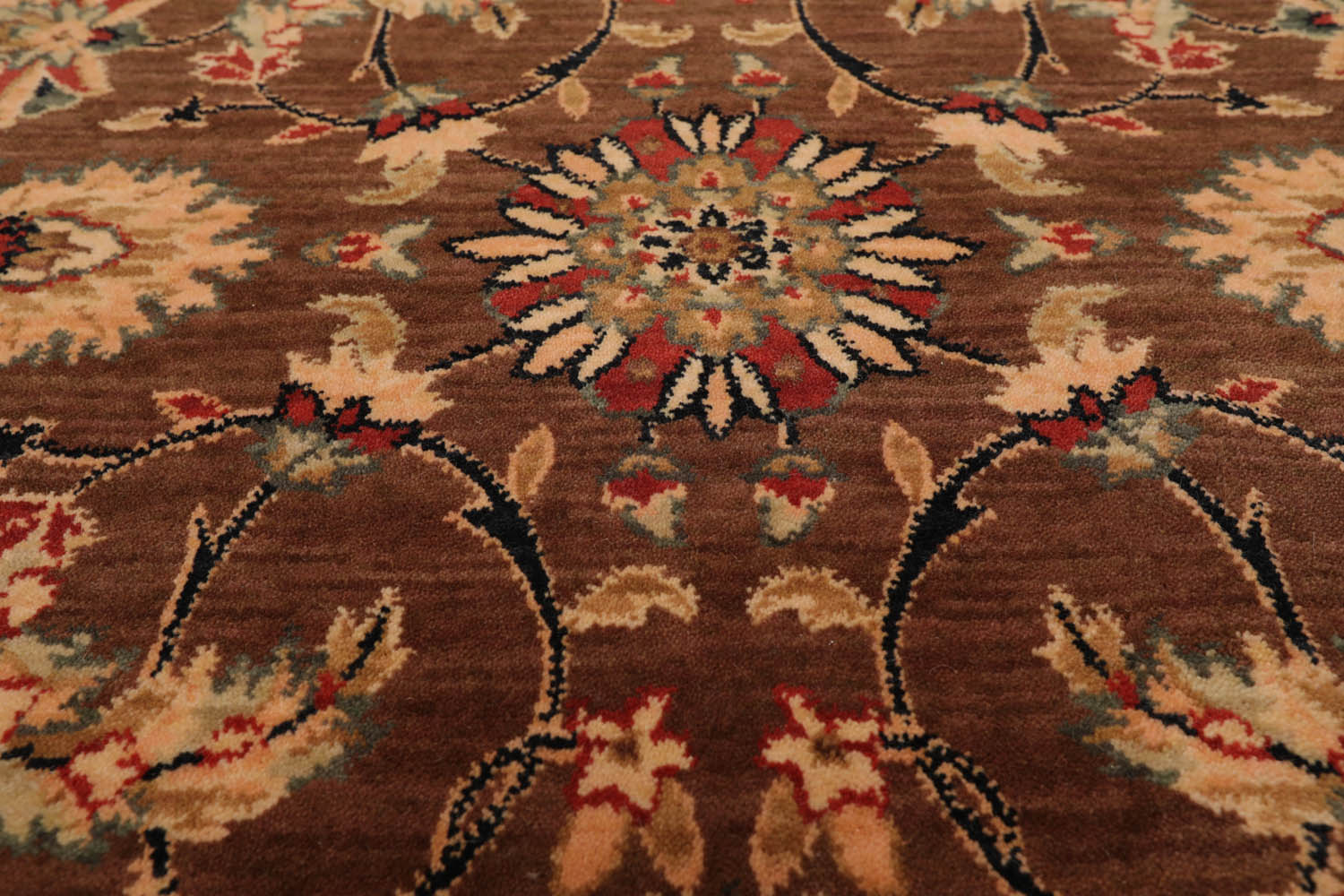 8x10 Brown, Champagne, Black Color Machine Made All-Over 100% Wool Traditional Oriental Rug