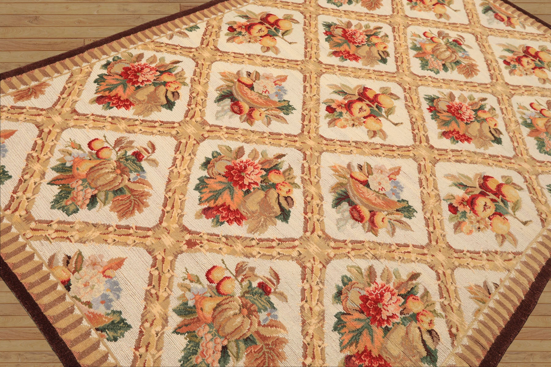 6x9 Ivory, Beige, Tan Color Hand Woven French Aubusson Savonnerie Wool Traditional Oriental Rug
