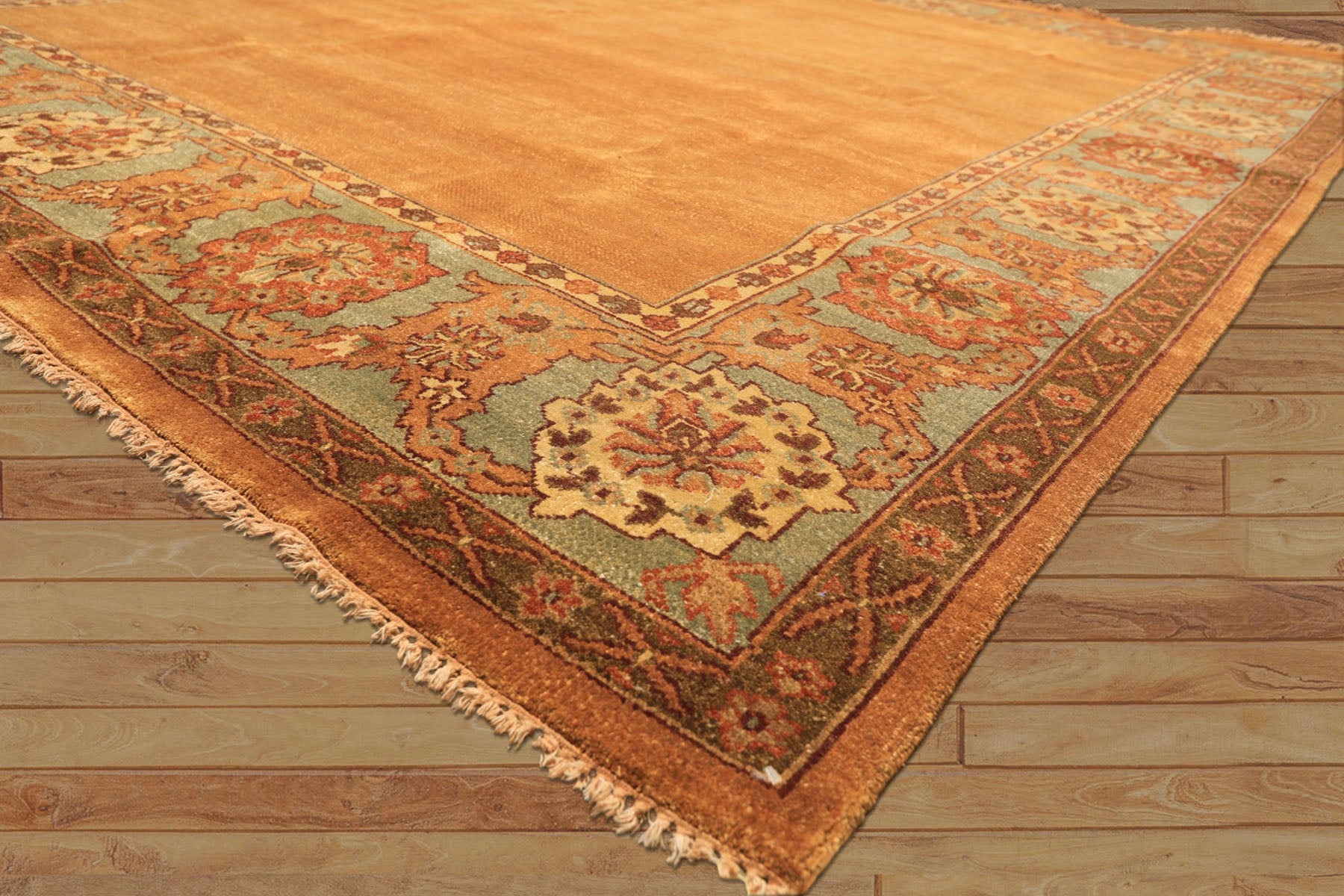 8x10 Caramel, Turquoise, Brown Color Hand Knotted Jaipur Wool Traditional Oriental Rug
