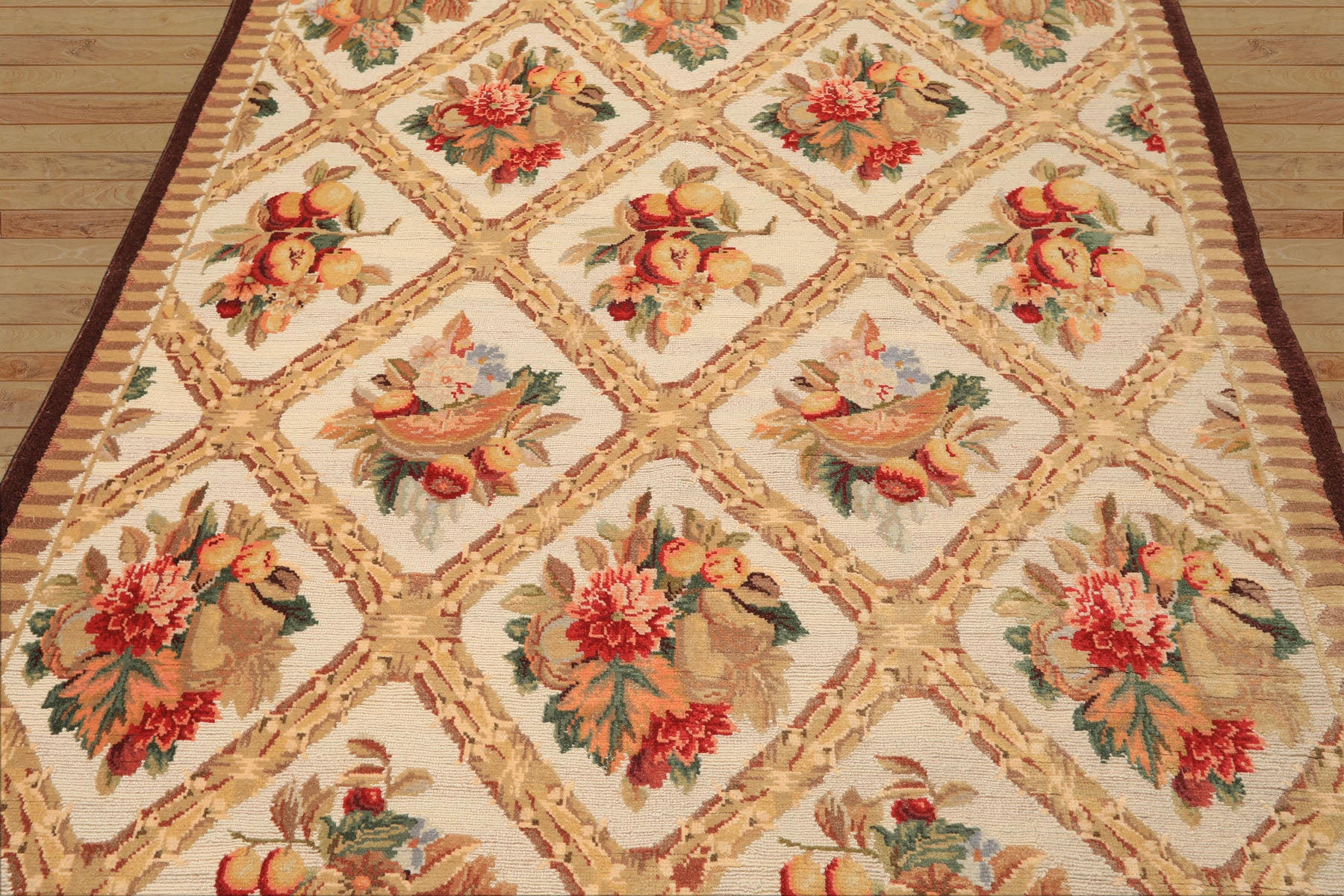 6x9 Ivory, Beige, Tan Color Hand Woven French Aubusson Savonnerie Wool Traditional Oriental Rug