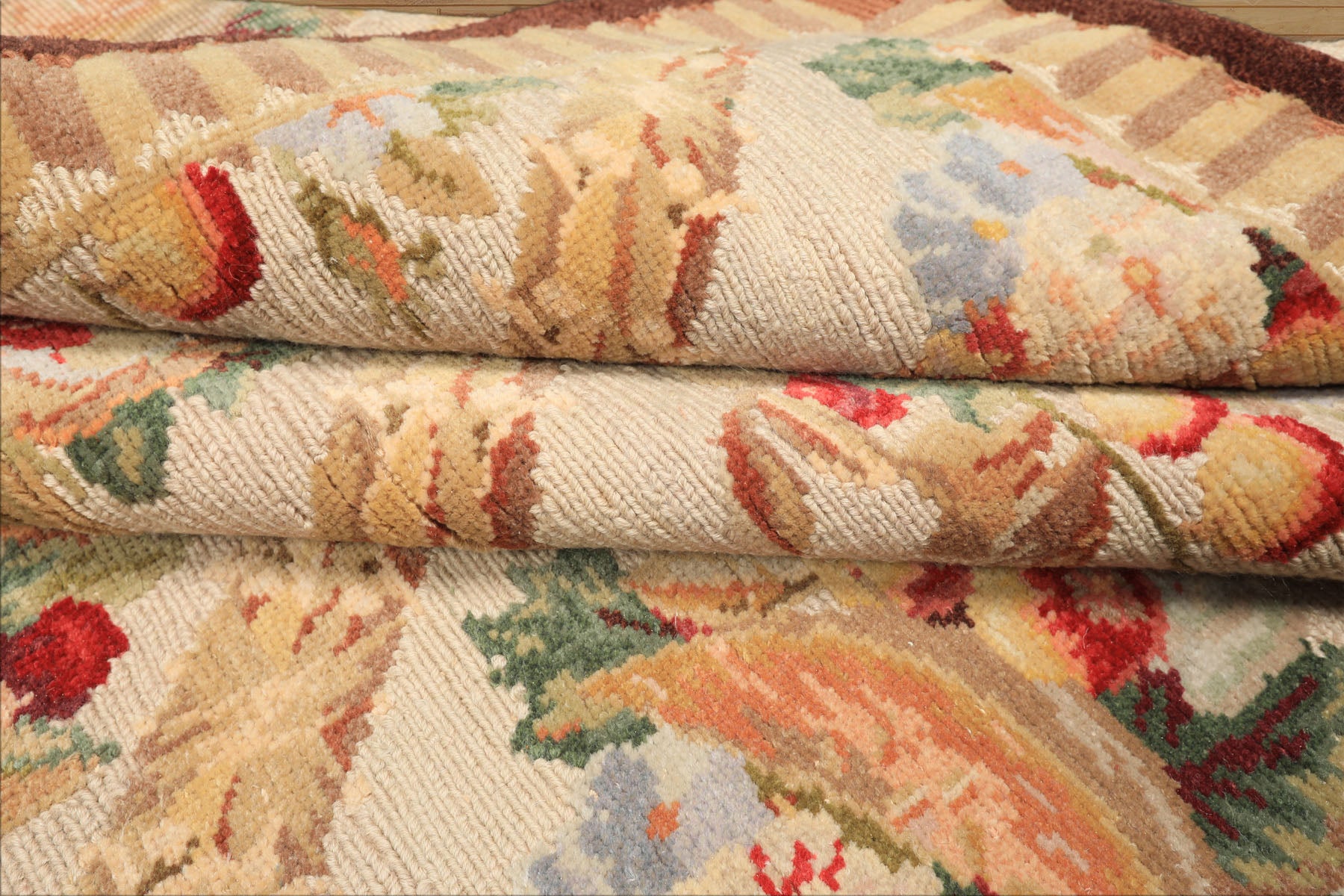 6x9 Ivory, Beige, Tan Color Hand Woven French Aubusson Savonnerie Wool Traditional Oriental Rug