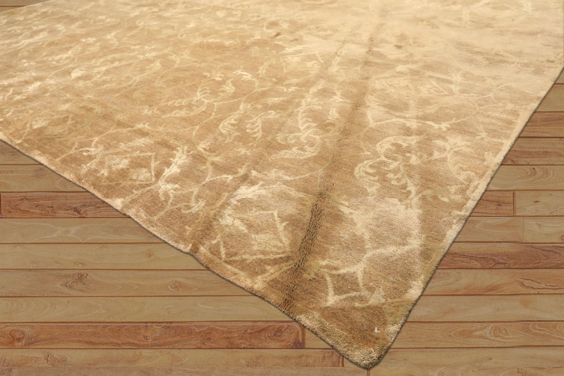 9x12 Moss, Beige, Color Hand Knotted Tibetan Wool & Bamboo Silk Transitional Oriental Rug