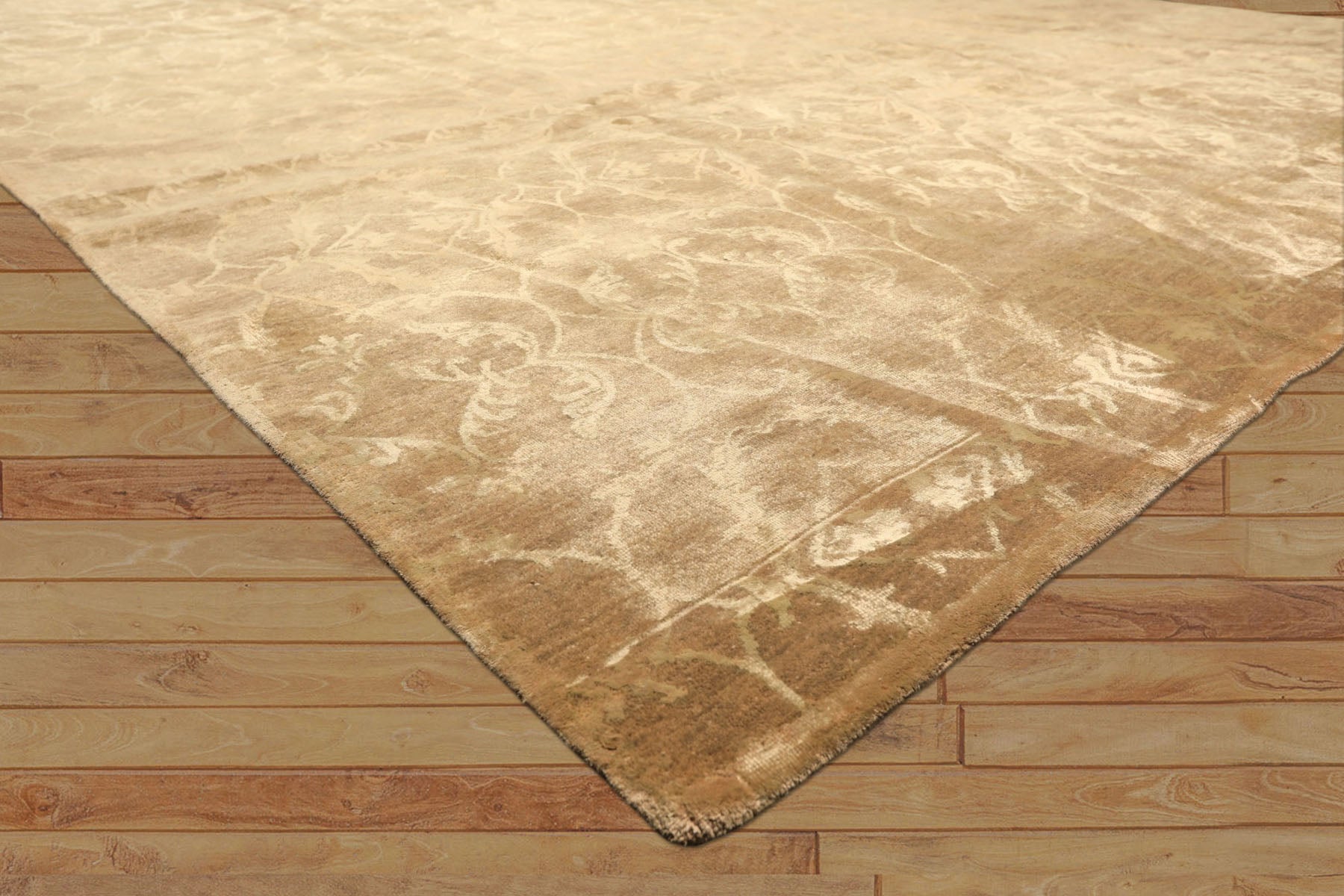 9x12 Moss, Beige, Color Hand Knotted Tibetan Wool & Bamboo Silk Transitional Oriental Rug