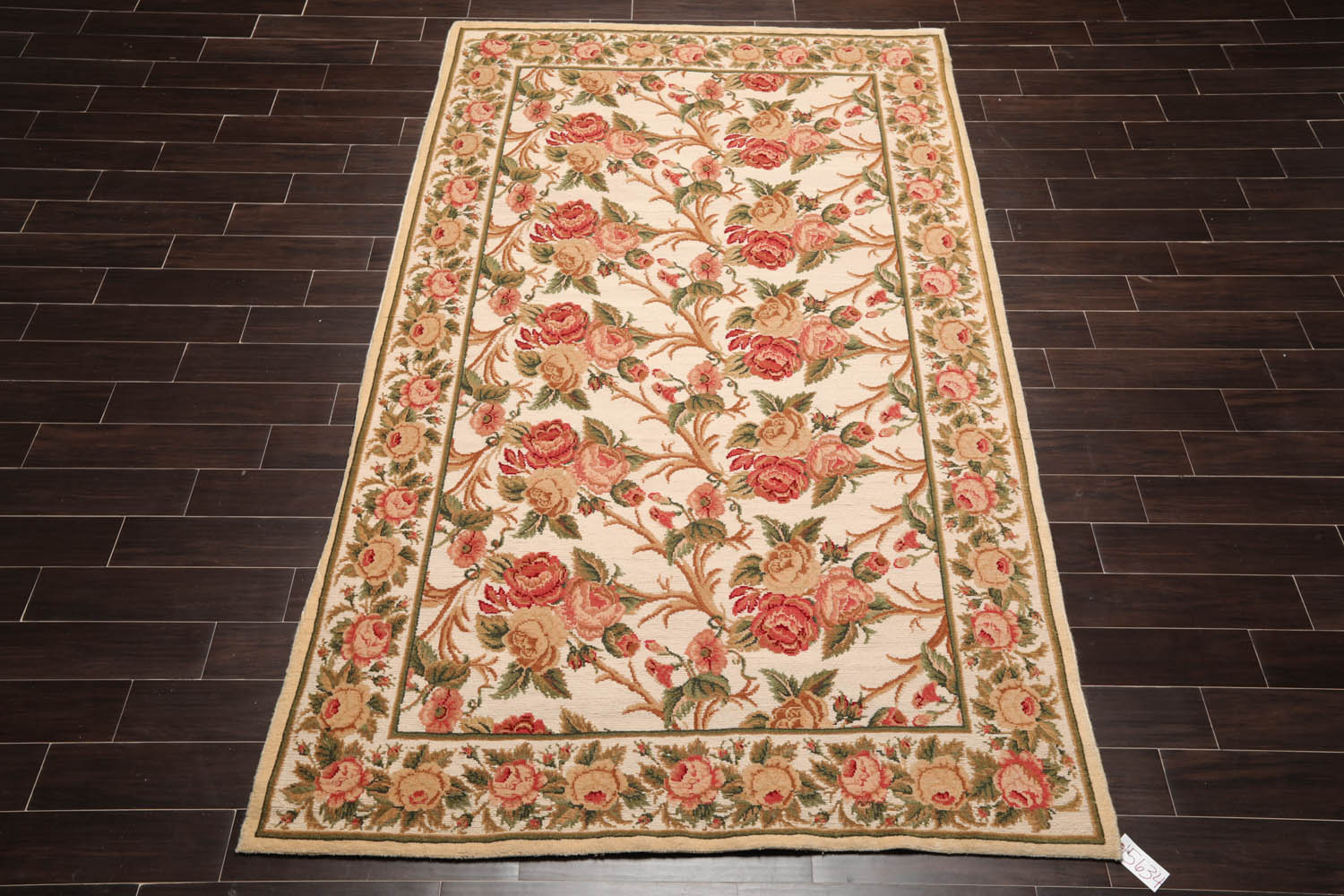 6x9 Beige, Rose, Green Color Hand Knotted All-Over 100% Wool Traditional Oriental Rug