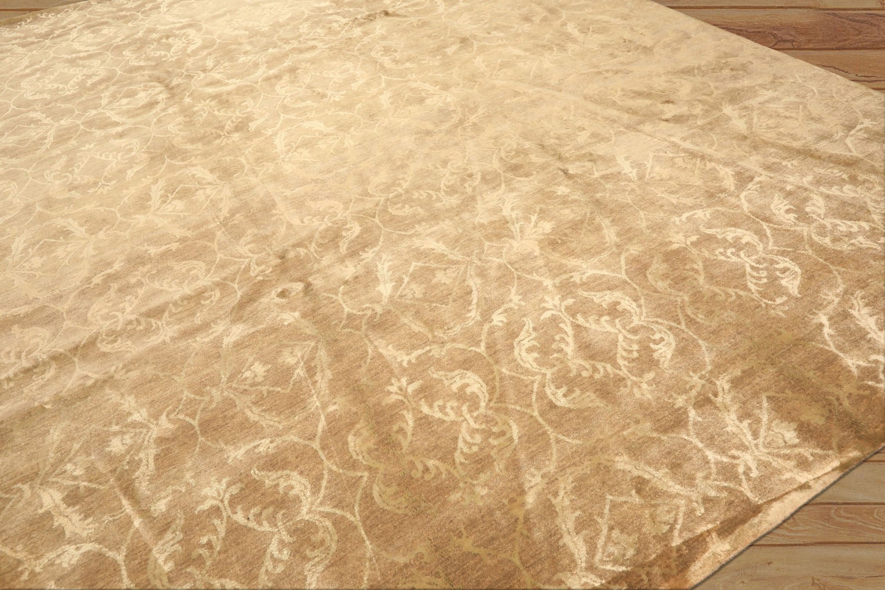 9x12 Moss, Beige, Color Hand Knotted Tibetan Wool & Bamboo Silk Transitional Oriental Rug
