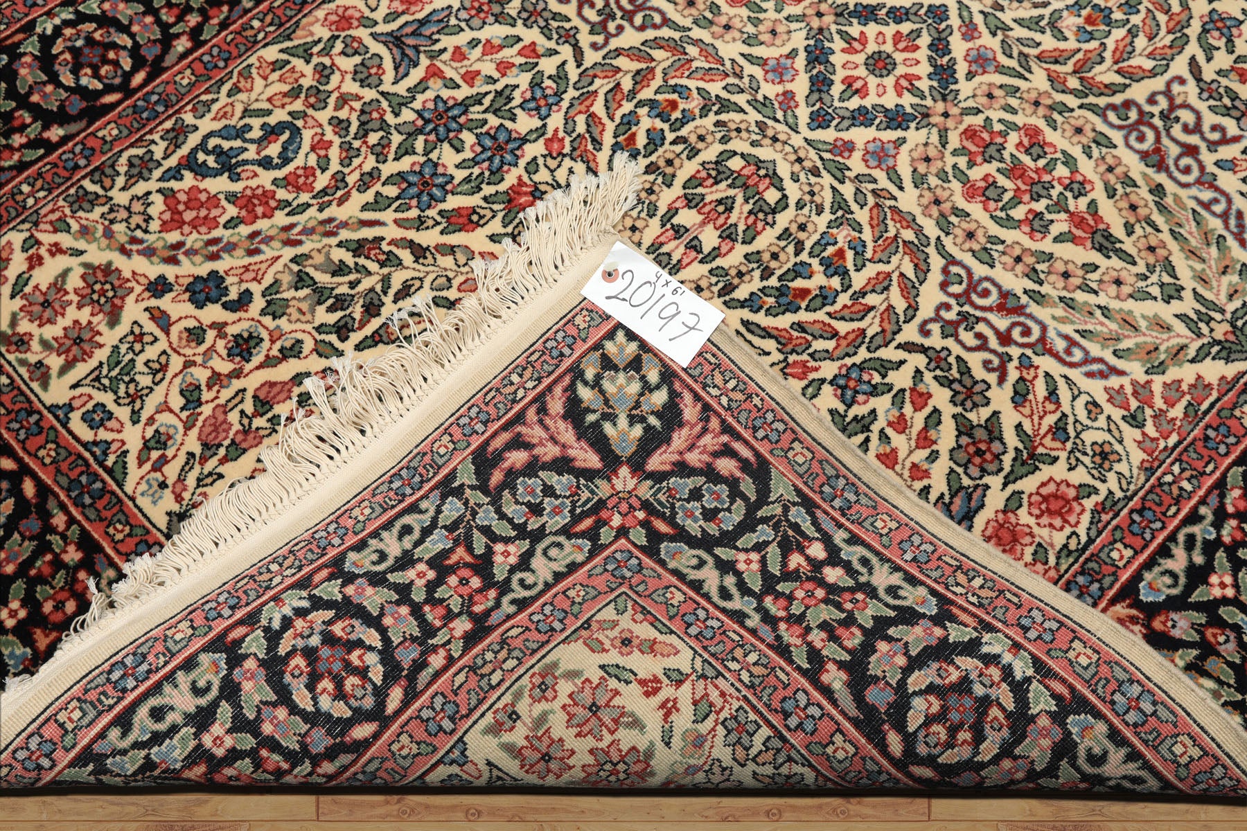 4x6 Ivory, Black, Rose Color Hand Knotted Kashan New Zealand Wool Traditional Oriental Rug