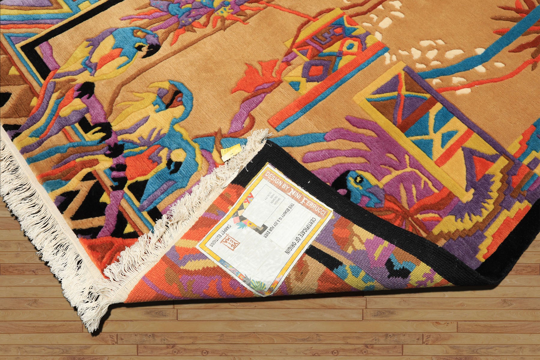 4x6 Tan, Purple, Black Color Hand Knotted Tibetan New Zealand Wool Modern & Contemporary Oriental Rug