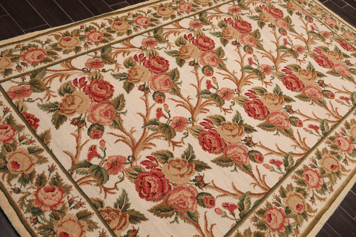 6x9 Beige, Rose, Green Color Hand Knotted All-Over 100% Wool Traditional Oriental Rug