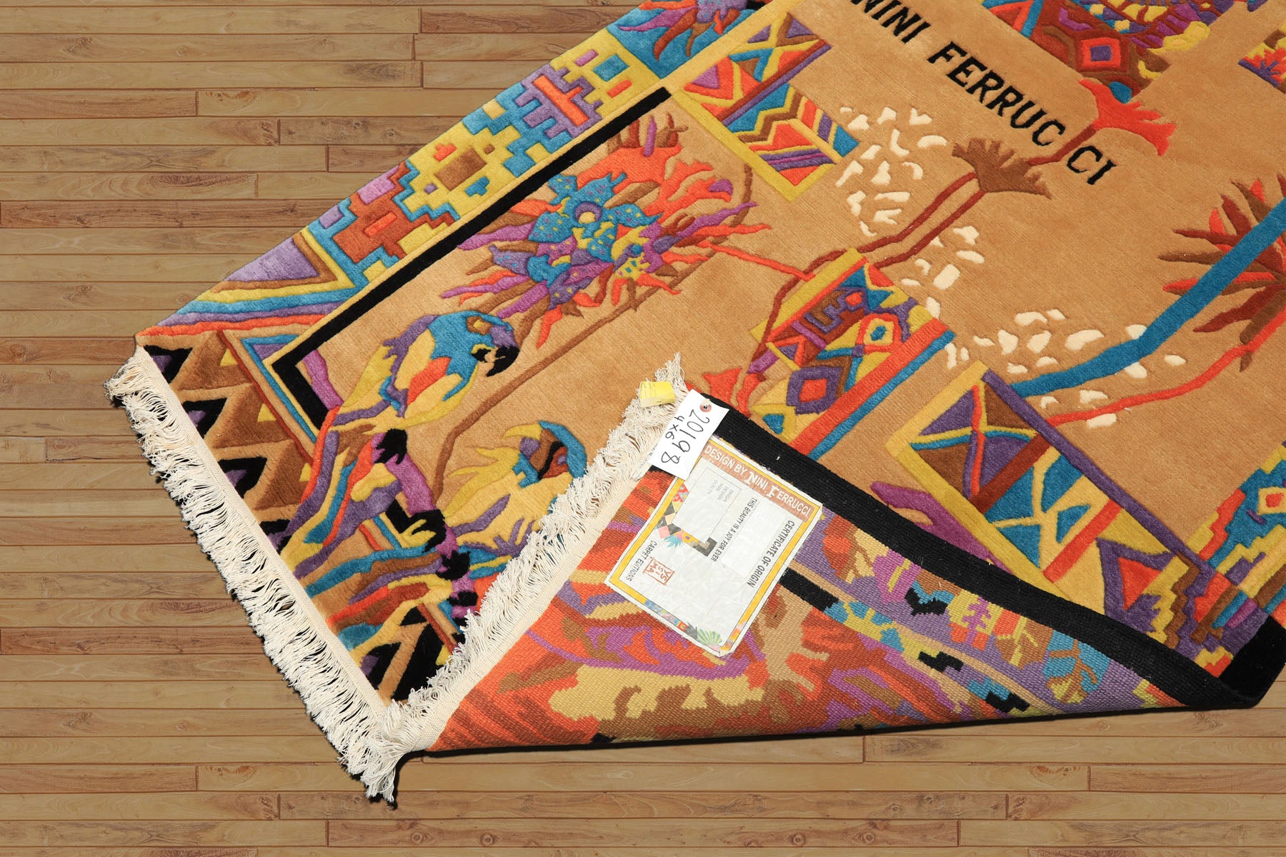 4x6 Tan, Purple, Black Color Hand Knotted Tibetan New Zealand Wool Modern & Contemporary Oriental Rug