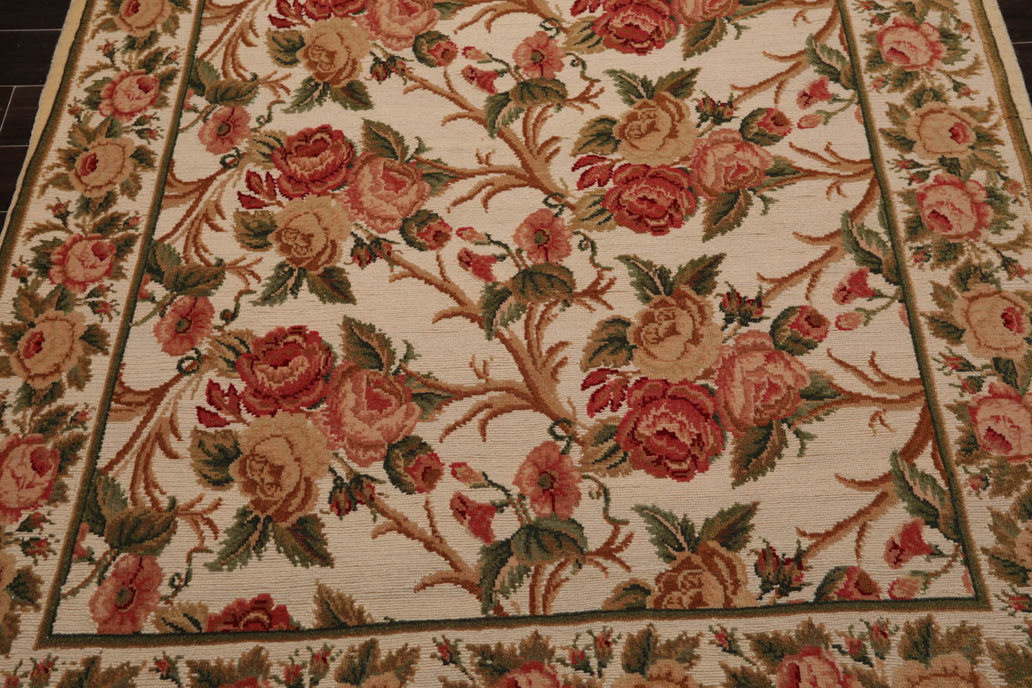 6x9 Beige, Rose, Green Color Hand Knotted All-Over 100% Wool Traditional Oriental Rug