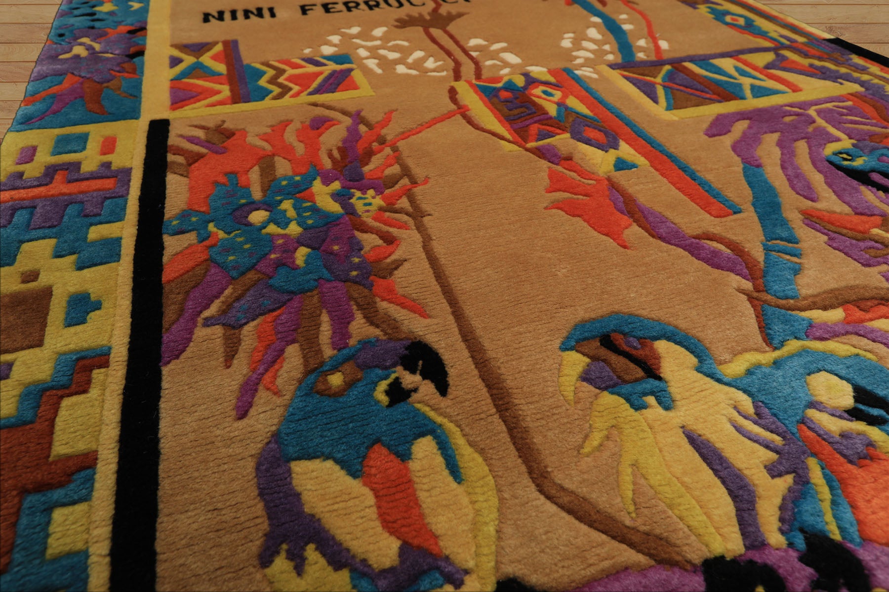 4x6 Tan, Purple, Black Color Hand Knotted Tibetan New Zealand Wool Modern & Contemporary Oriental Rug