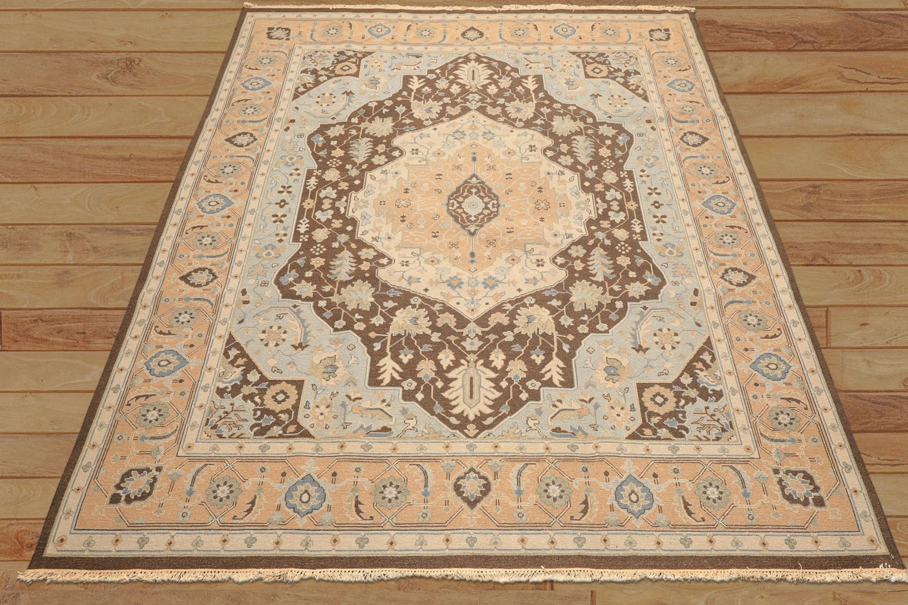 8x10 Peach, Brown, Mint Color Hand Knotted Soumak Wool Traditional Oriental Rug