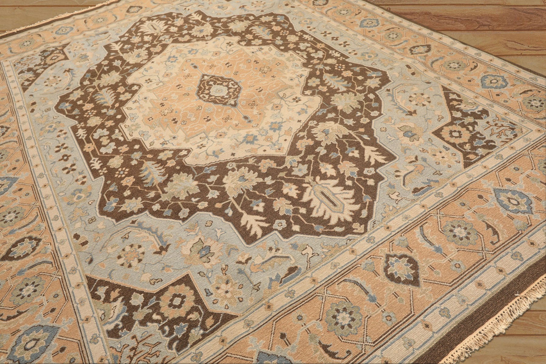 8x10 Peach, Brown, Mint Color Hand Knotted Soumak Wool Traditional Oriental Rug