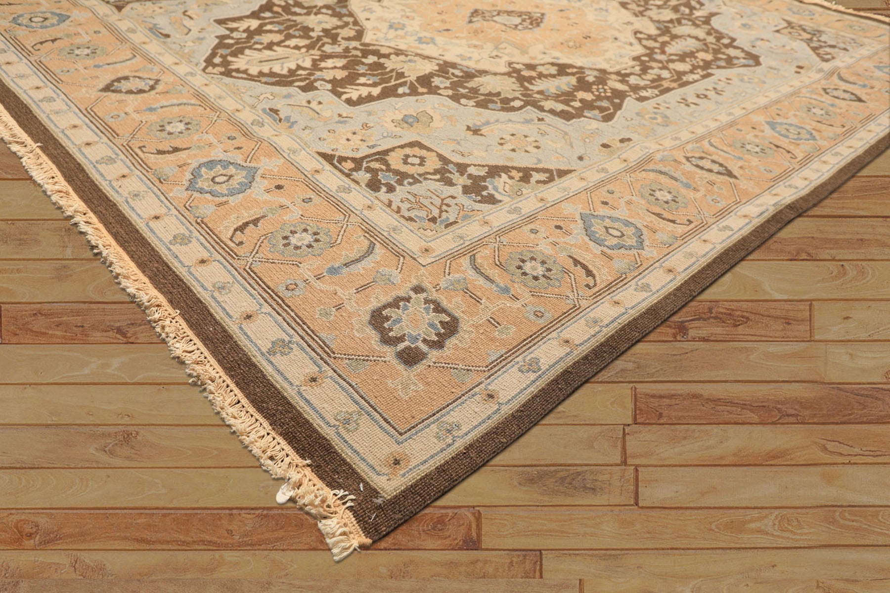 8x10 Peach, Brown, Mint Color Hand Knotted Soumak Wool Traditional Oriental Rug