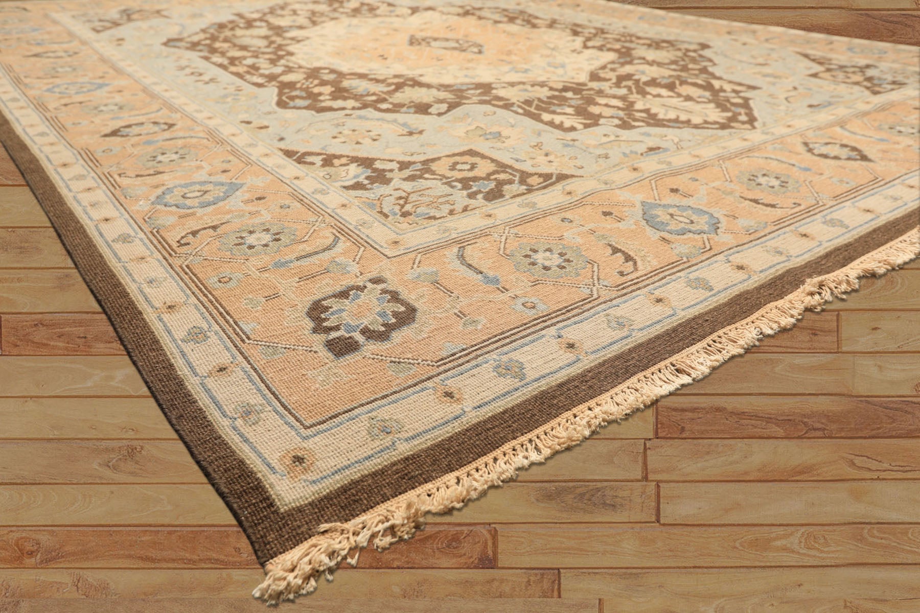 8x10 Peach, Brown, Mint Color Hand Knotted Soumak Wool Traditional Oriental Rug