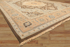 8x10 Peach, Brown, Mint Color Hand Knotted Soumak Wool Traditional Oriental Rug
