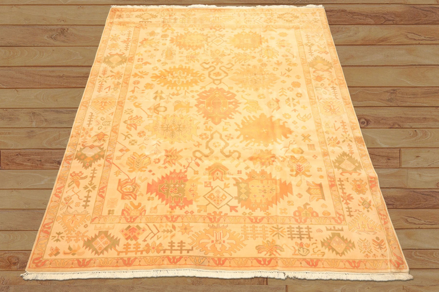 8x10 Ivory, Tan, Lime Color Hand Knotted Tibetan New Zealand Wool Traditional Oriental Rug