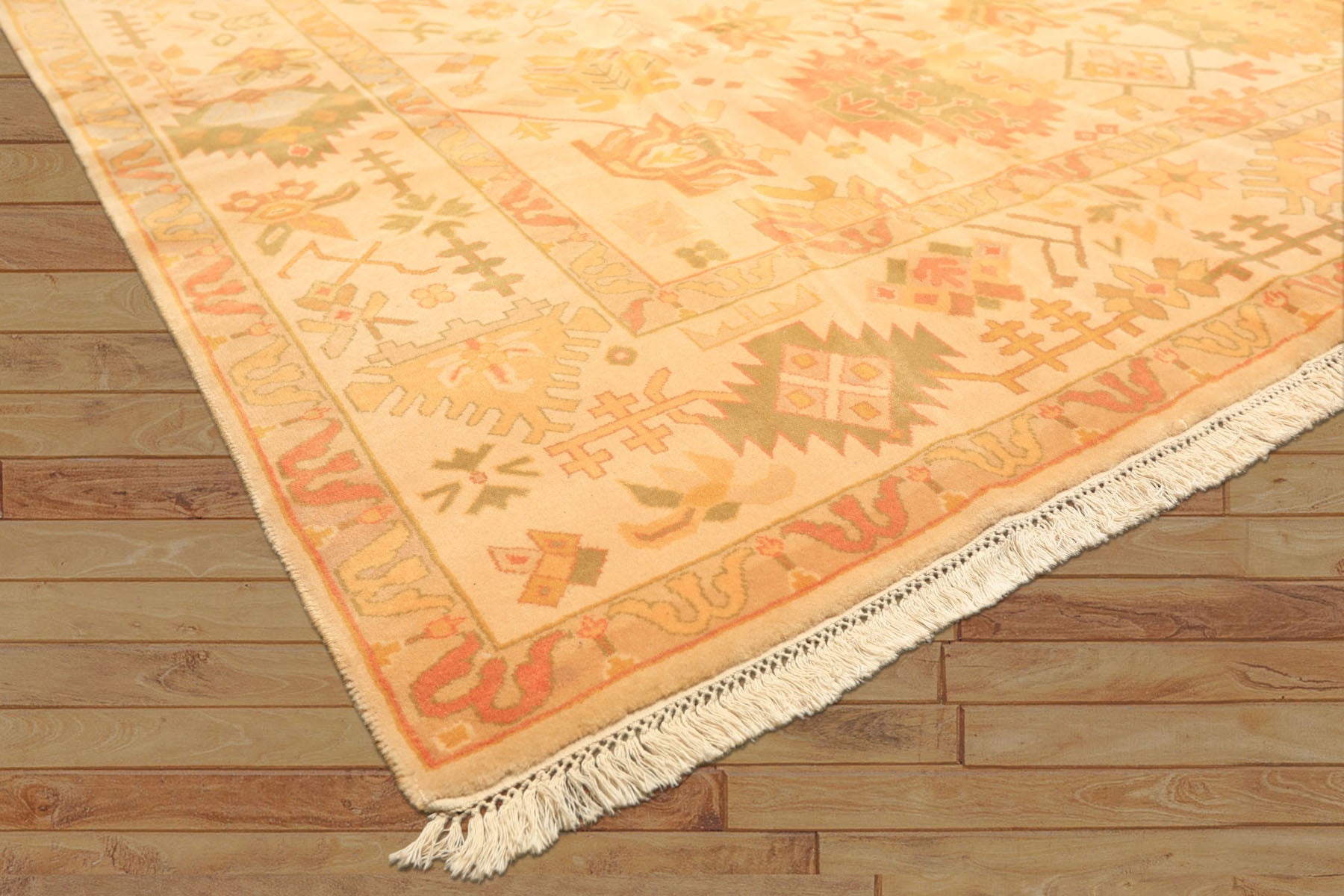 8x10 Ivory, Tan, Lime Color Hand Knotted Tibetan New Zealand Wool Traditional Oriental Rug