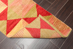 2x3 Gold, Mustard, Red Color Hand Knotted Geometric 100% Wool Contemporary Oriental Rug