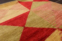 2x3 Gold, Mustard, Red Color Hand Knotted Geometric 100% Wool Contemporary Oriental Rug