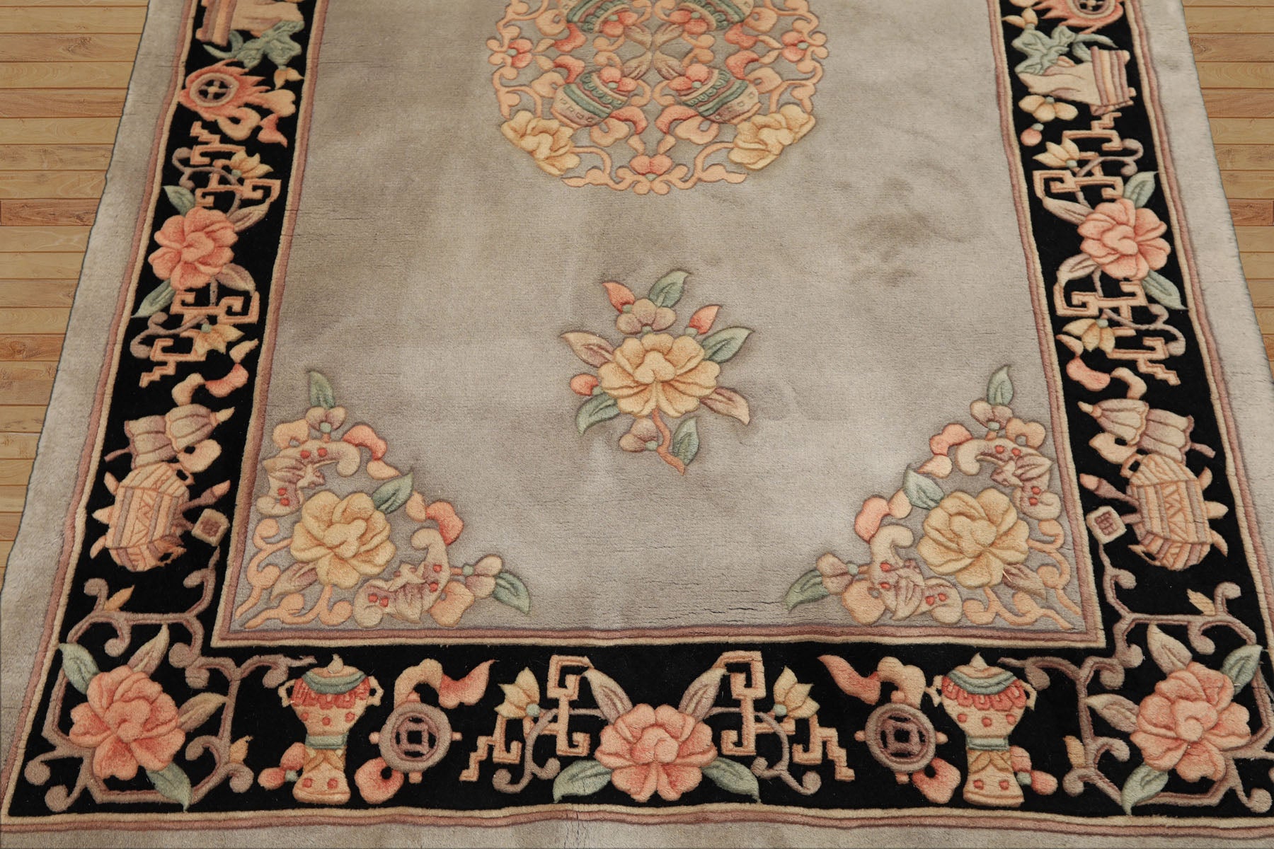 4x6 Gray, Black, Taupe Color Hand Knotted French Aubusson Savonnerie Wool Traditional Oriental Rug