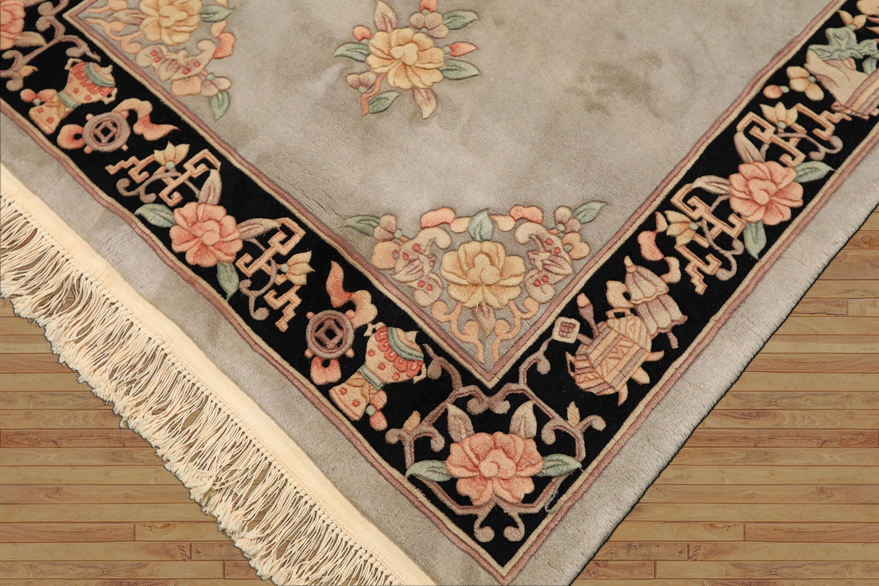 4x6 Gray, Black, Taupe Color Hand Knotted French Aubusson Savonnerie Wool Traditional Oriental Rug