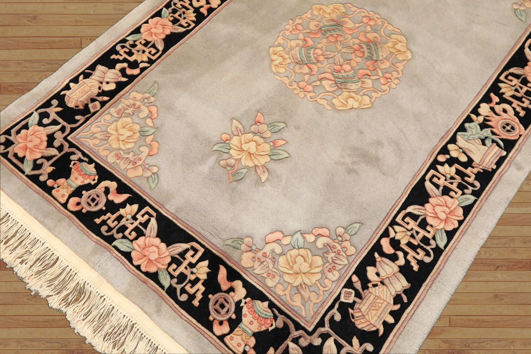 4x6 Gray, Black, Taupe Color Hand Knotted French Aubusson Savonnerie Wool Traditional Oriental Rug