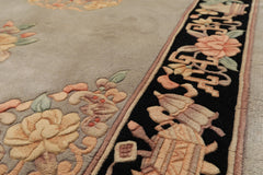 4x6 Gray, Black, Taupe Color Hand Knotted French Aubusson Savonnerie Wool Traditional Oriental Rug