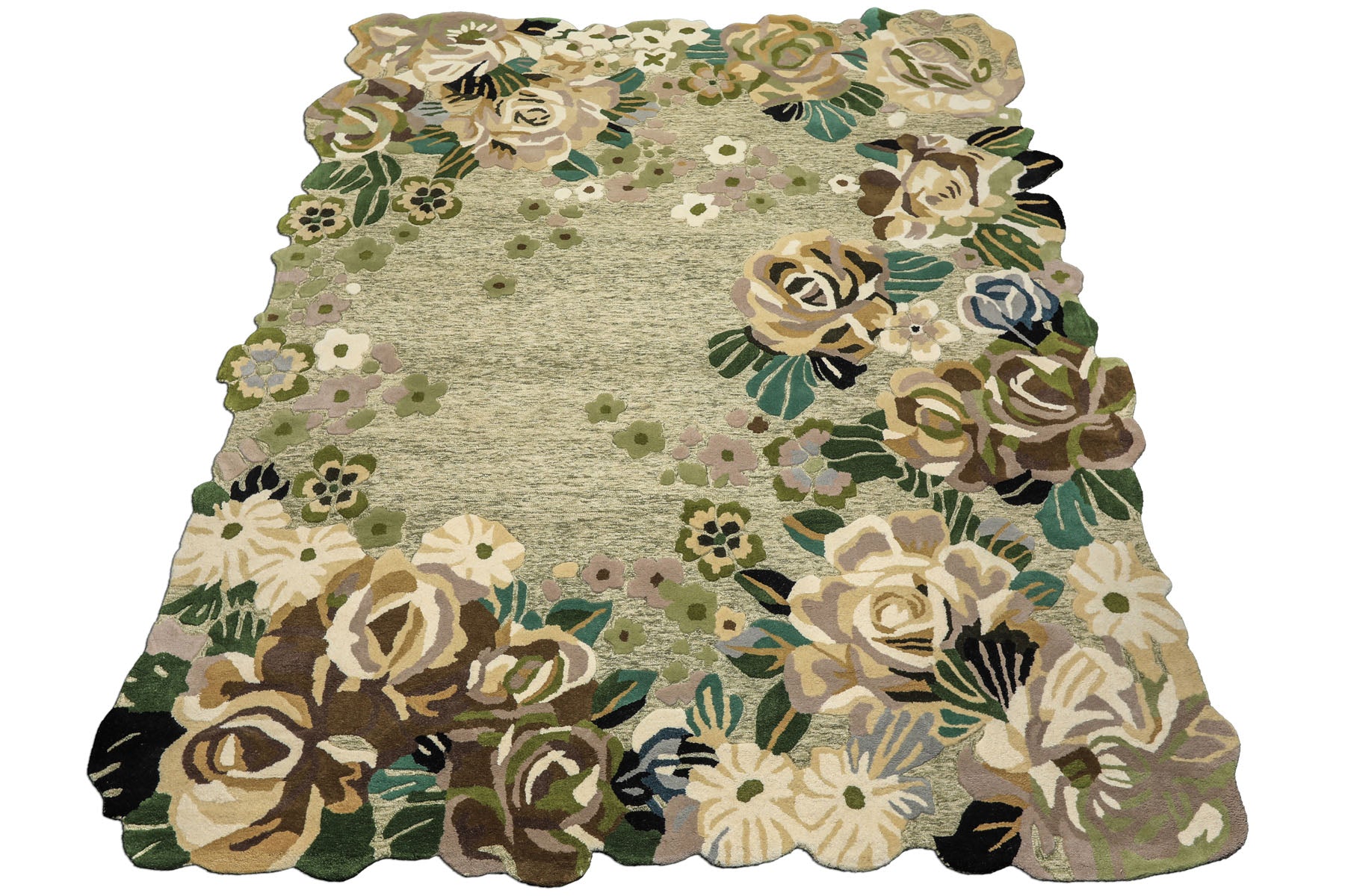 8x10 Sage, Ivory, Taupe Color Hand Tufted Irregular Rug Wool Modern & Contemporary Oriental Rug