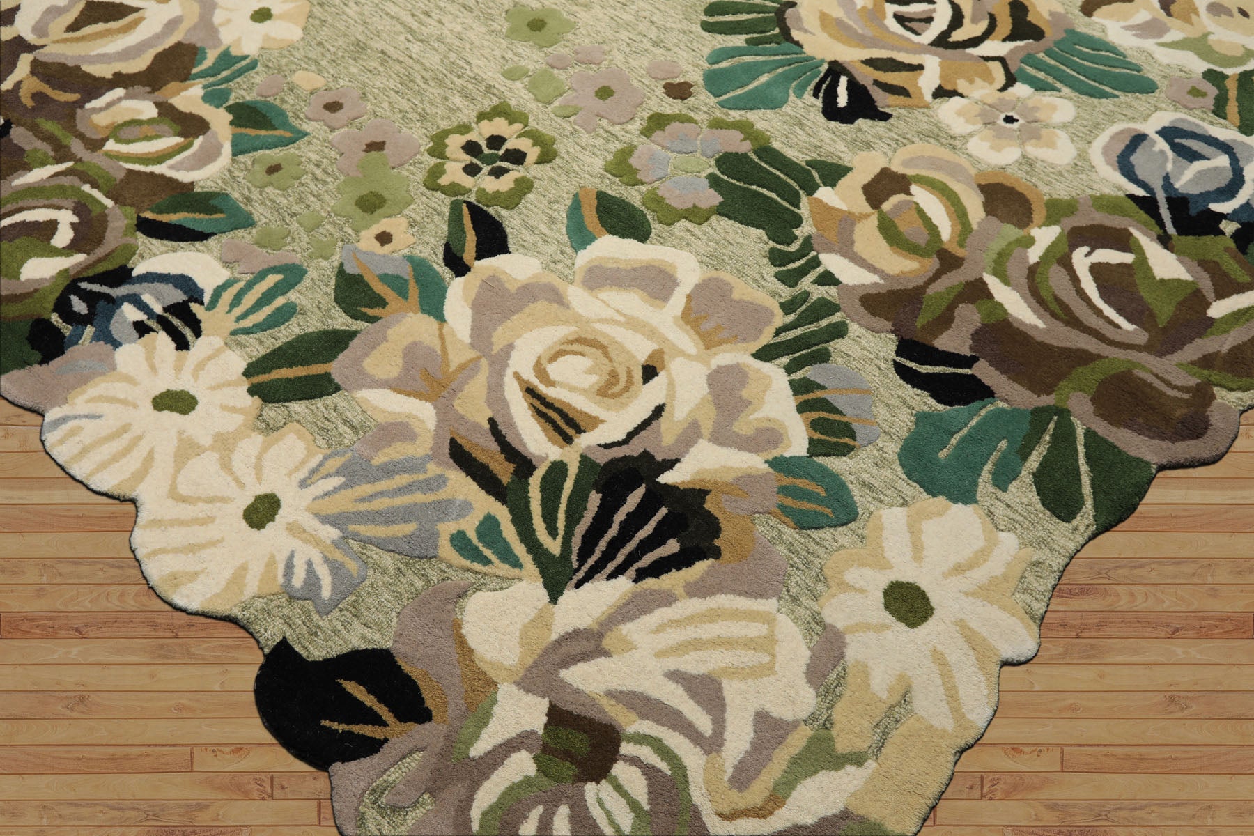 8x10 Sage, Ivory, Taupe Color Hand Tufted Irregular Rug Wool Modern & Contemporary Oriental Rug