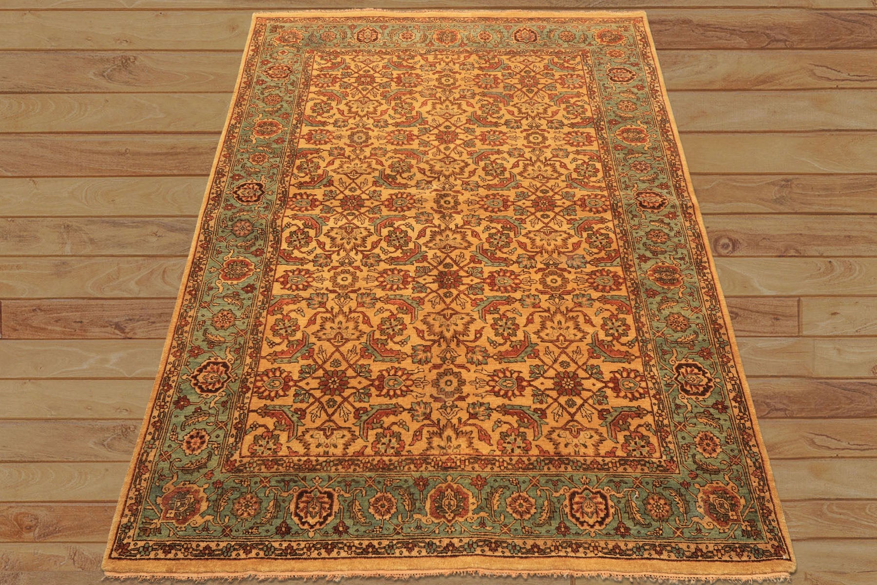 6x9 Gold, Turquoise, Rust Color Hand Knotted Oushak Wool Traditional Oriental Rug