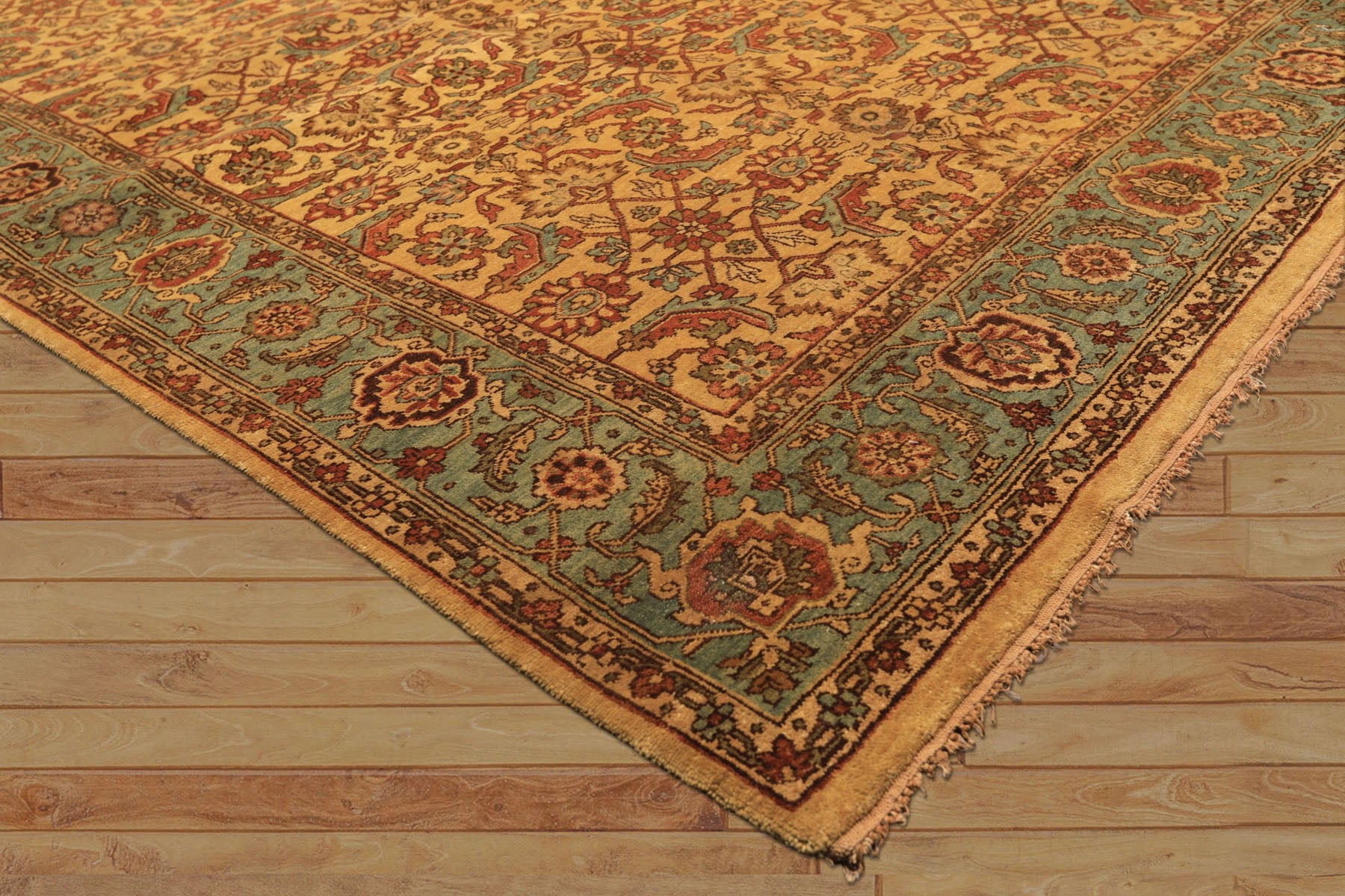 6x9 Gold, Turquoise, Rust Color Hand Knotted Oushak Wool Traditional Oriental Rug