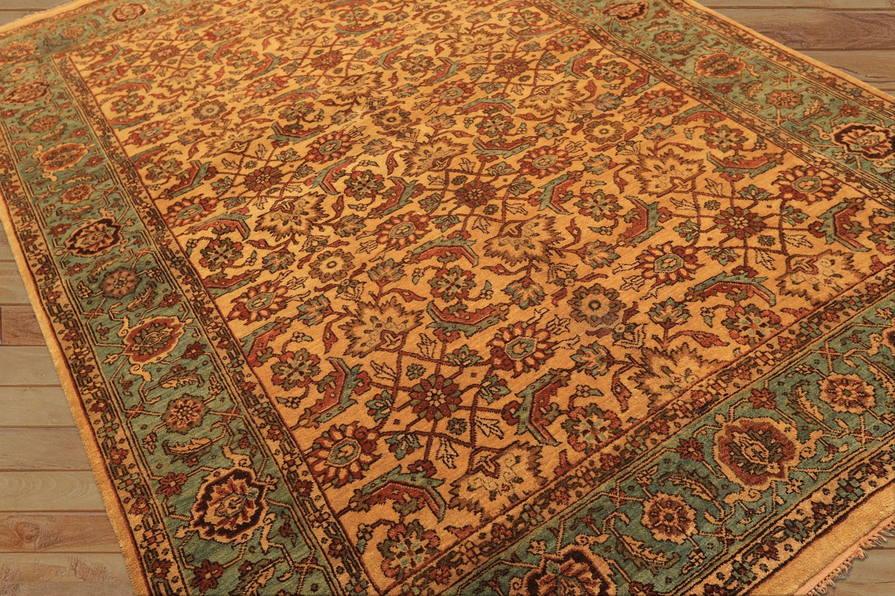 6x9 Gold, Turquoise, Rust Color Hand Knotted Oushak Wool Traditional Oriental Rug