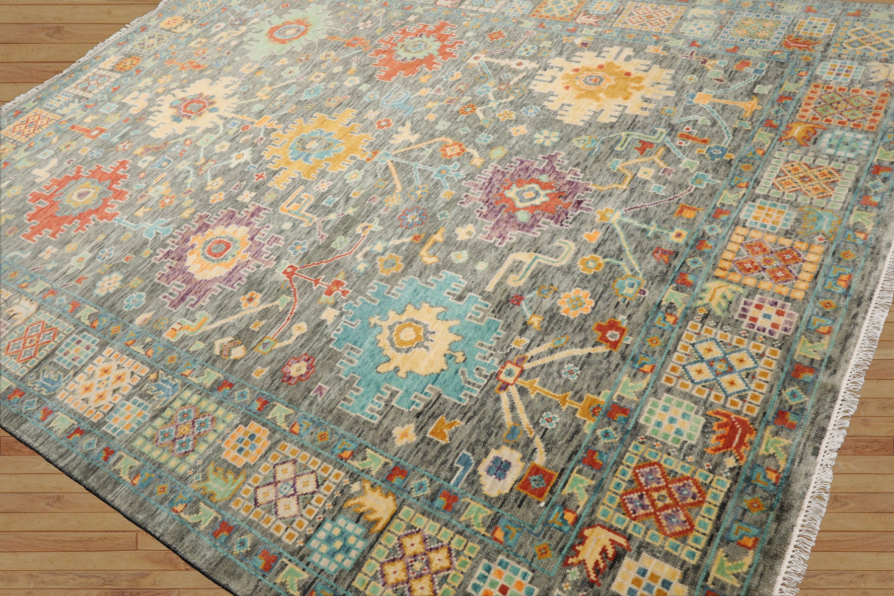 Kalev Celadon Hand Knotted Transitional Oushak Arts & Crafts LoomBloom Wool Area Rug in Various Sizes