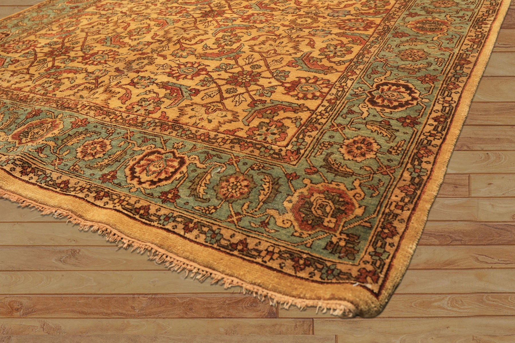 6x9 Gold, Turquoise, Rust Color Hand Knotted Oushak Wool Traditional Oriental Rug