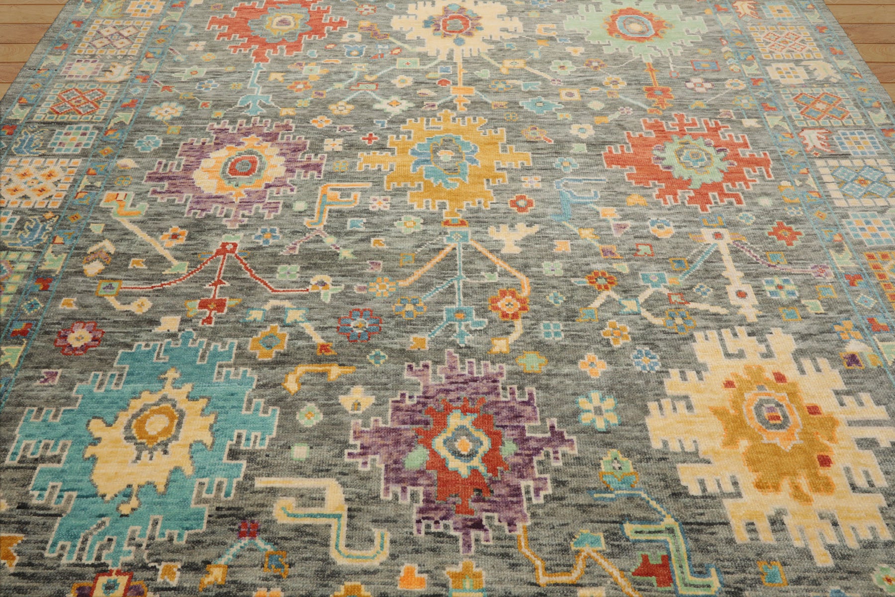 Kalev Celadon Hand Knotted Transitional Oushak Arts & Crafts LoomBloom Wool Area Rug in Various Sizes