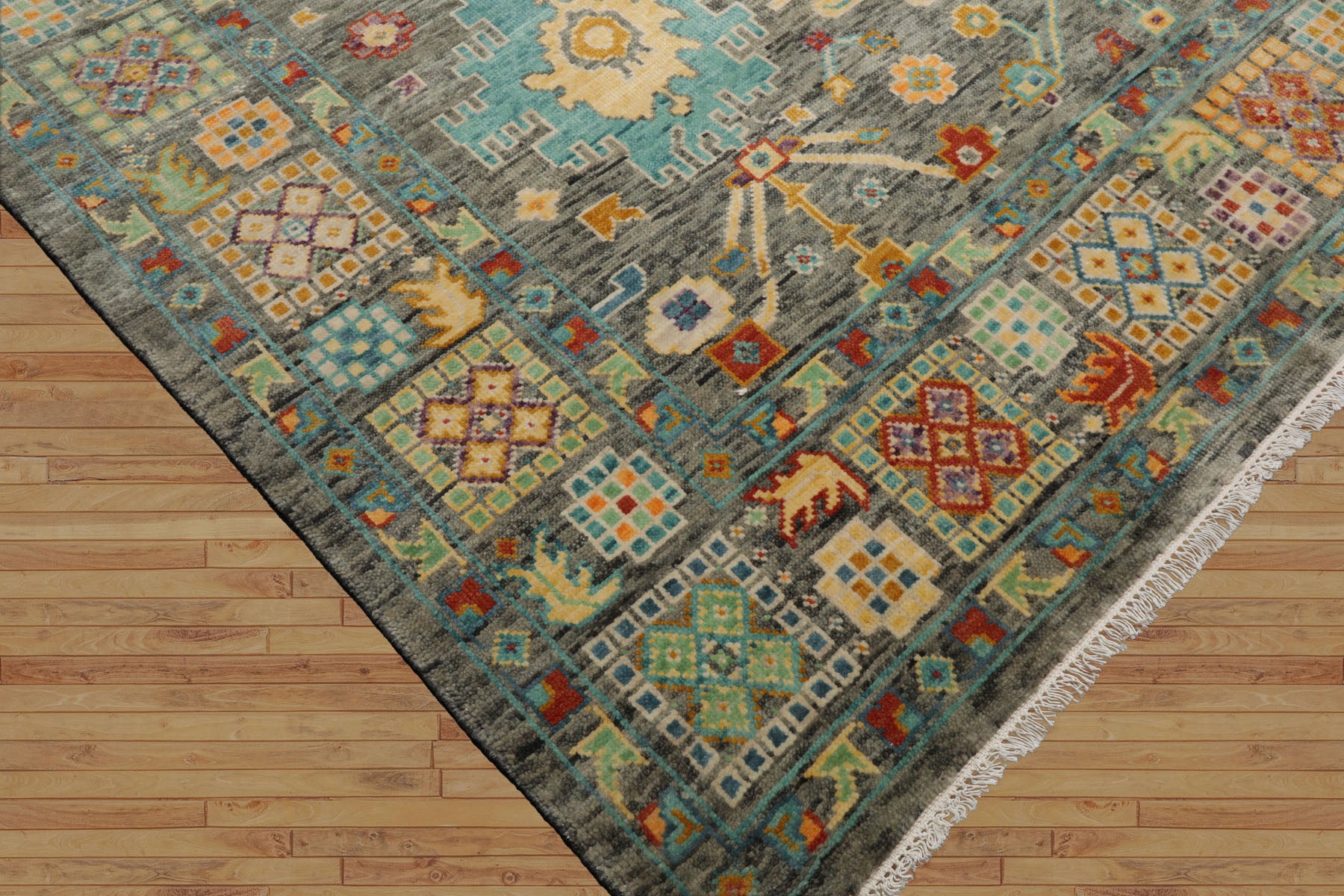 Kalev Celadon Hand Knotted Transitional Oushak Arts & Crafts LoomBloom Wool Area Rug in Various Sizes