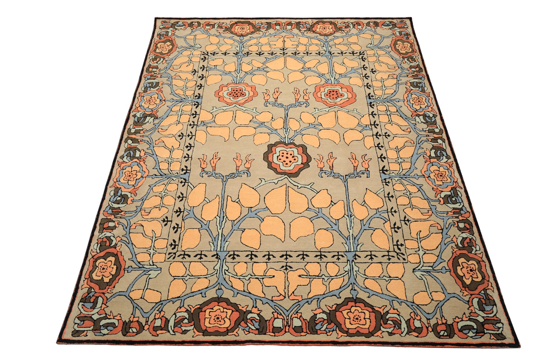 Multi Size Beige Peach Blue Color Hand Tufted Arts & Crafts Wool Transitional Oriental Rug