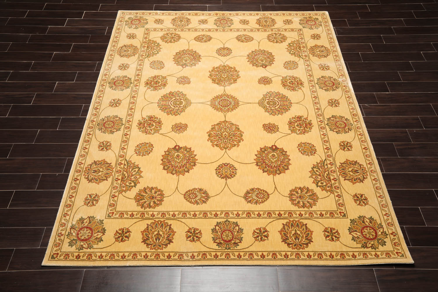 8x10 Champagne, Green, Rust Color Machine Made All-Over 100% Wool Traditional Oriental Rug