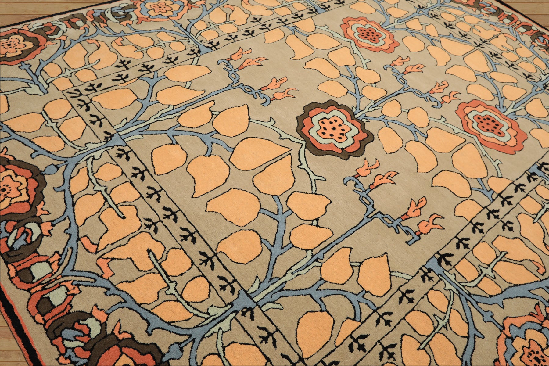 Multi Size Beige Peach Blue Color Hand Tufted Arts & Crafts Wool Transitional Oriental Rug