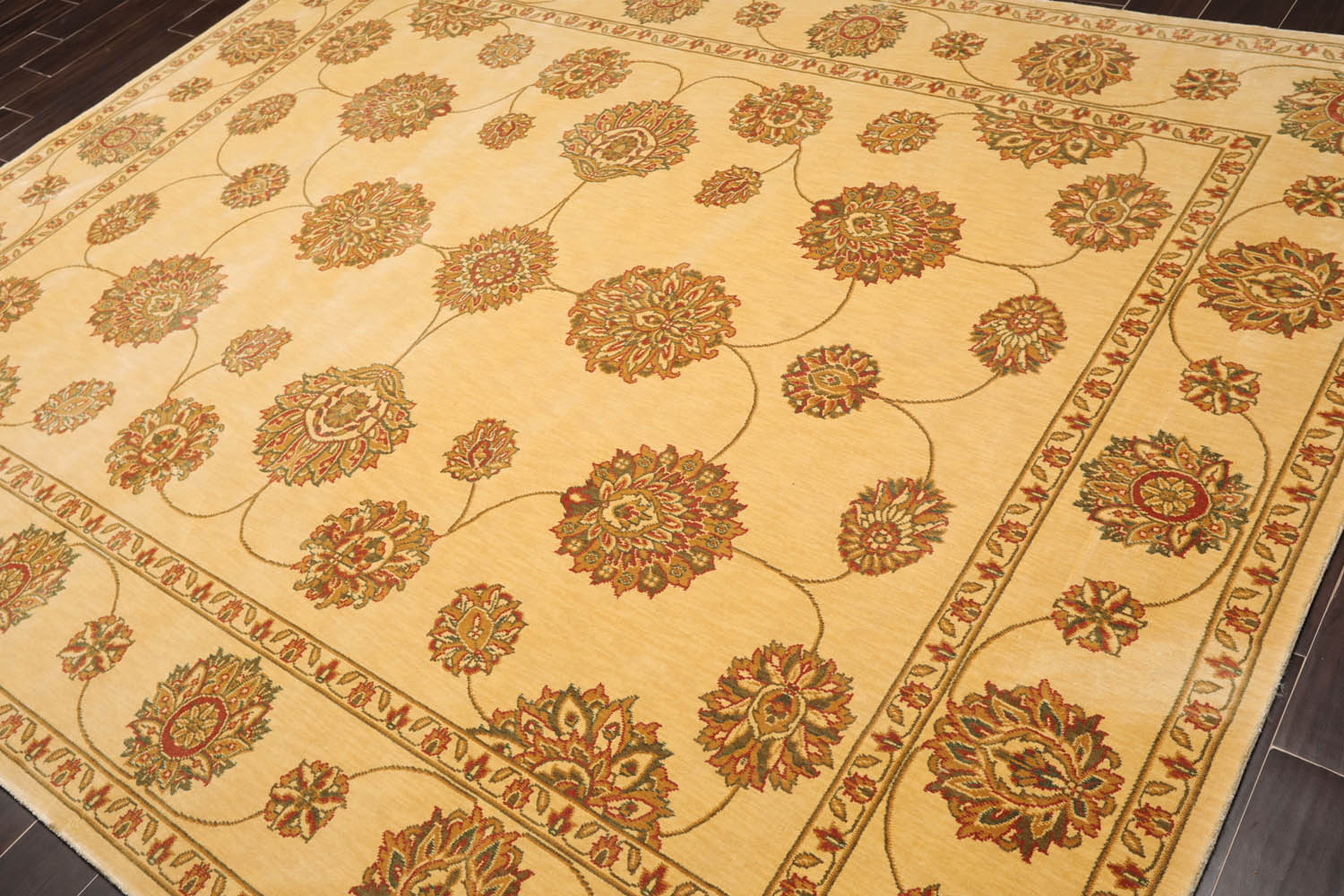 8x10 Champagne, Green, Rust Color Machine Made All-Over 100% Wool Traditional Oriental Rug