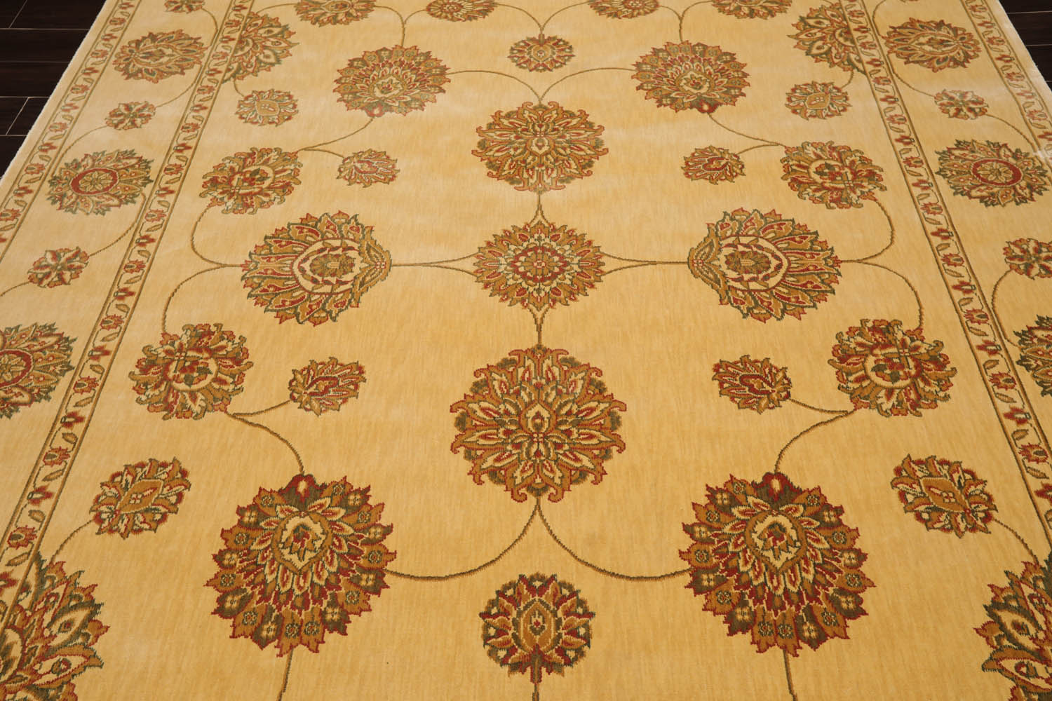 8x10 Champagne, Green, Rust Color Machine Made All-Over 100% Wool Traditional Oriental Rug