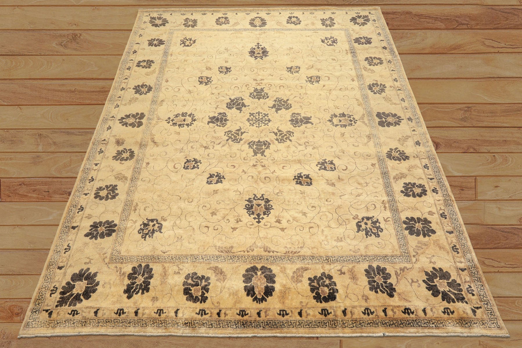 9x12 Beige, Brown, Chocolate Color Hand Knotted Oushak New Zealand Wool Transitional Oriental Rug
