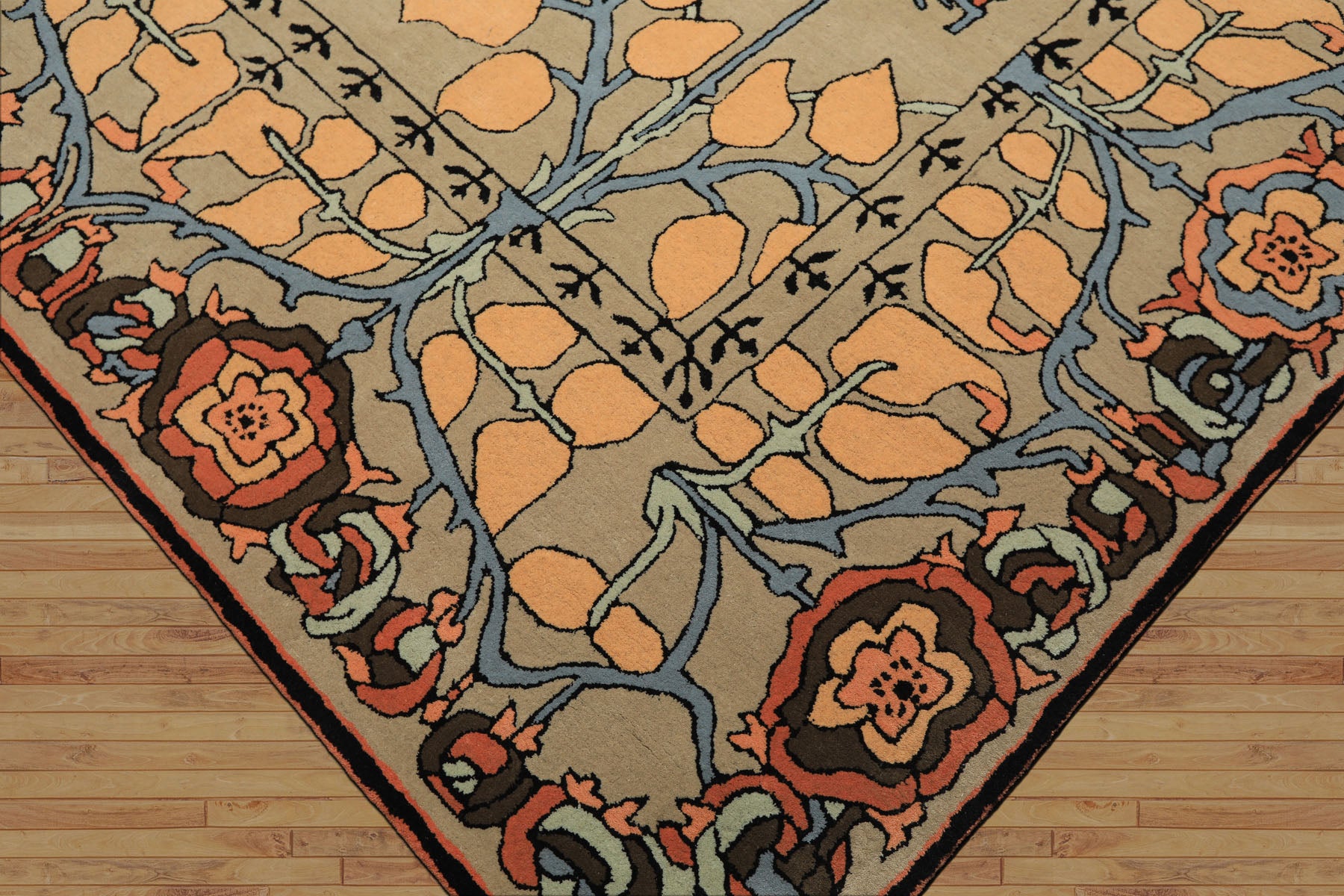 Multi Size Beige Peach Blue Color Hand Tufted Arts & Crafts Wool Transitional Oriental Rug