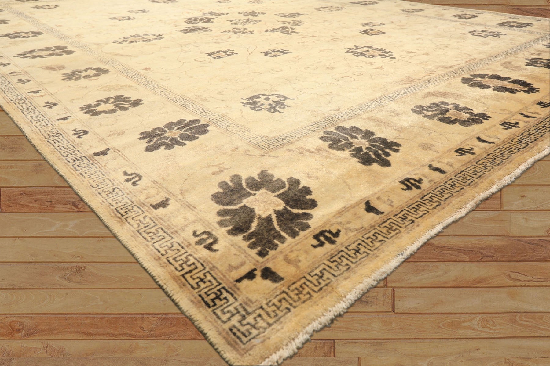 9x12 Beige, Brown, Chocolate Color Hand Knotted Oushak New Zealand Wool Transitional Oriental Rug