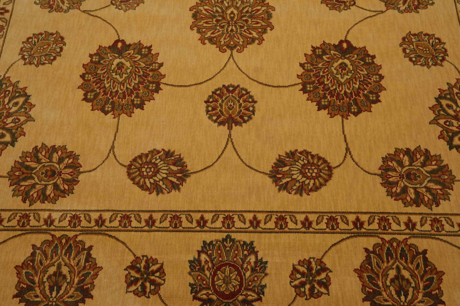 8x10 Champagne, Green, Rust Color Machine Made All-Over 100% Wool Traditional Oriental Rug