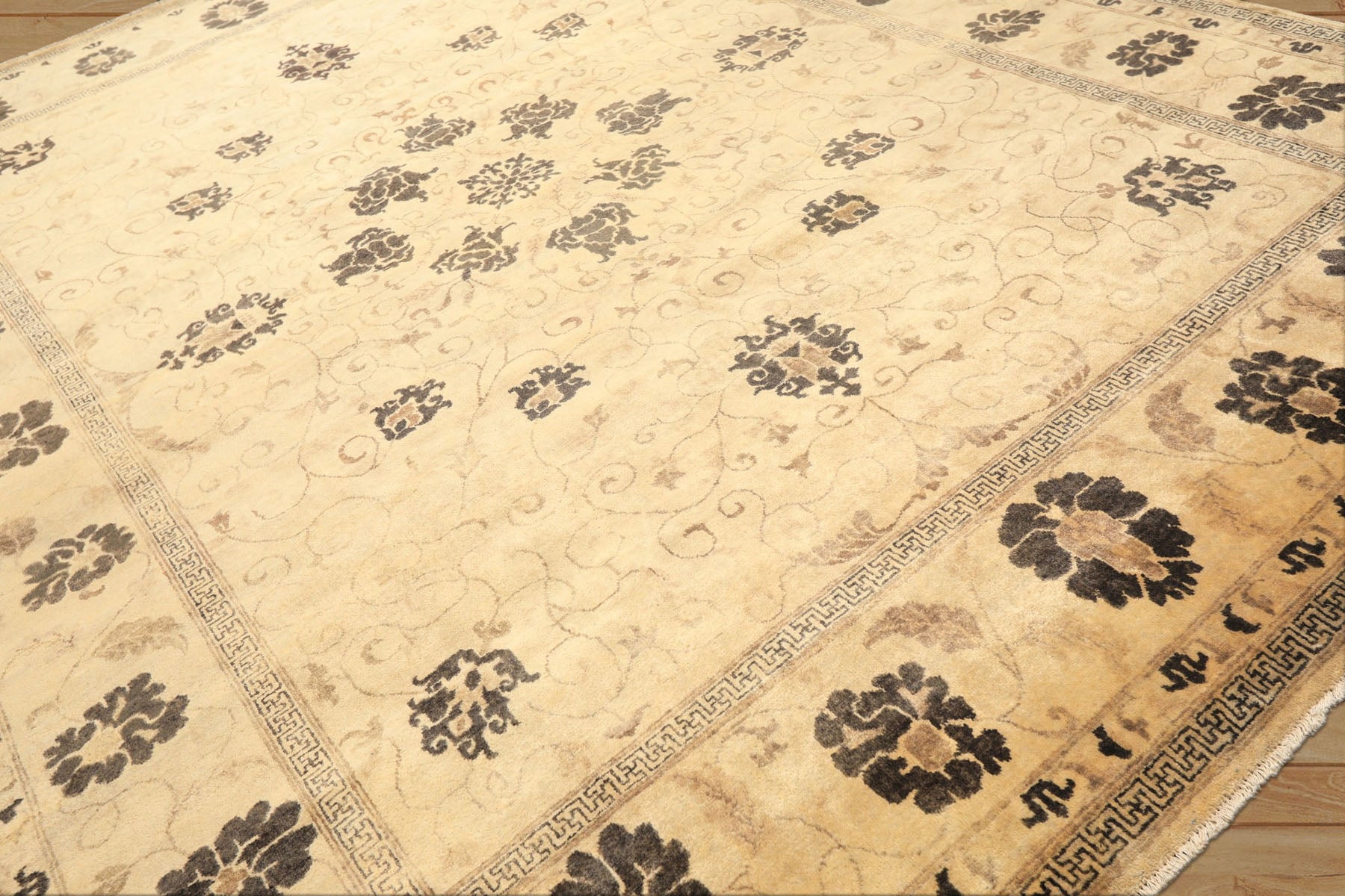 9x12 Beige, Brown, Chocolate Color Hand Knotted Oushak New Zealand Wool Transitional Oriental Rug